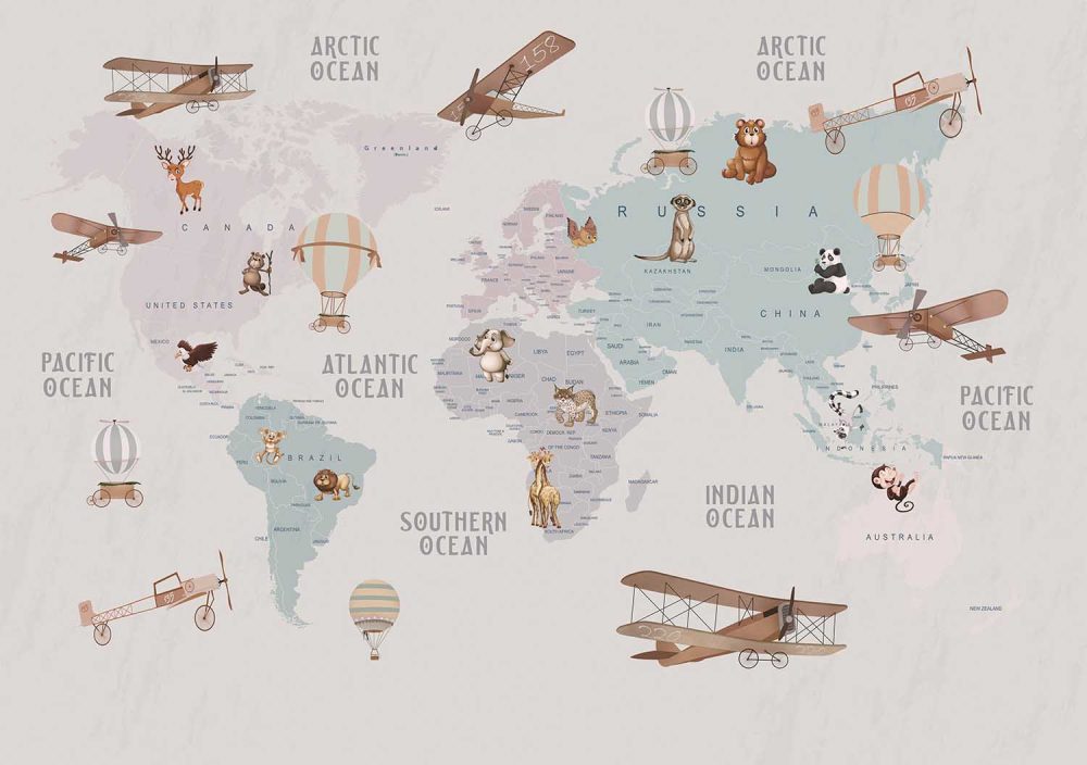 Avontuurlijke Wereldkaart Kinderkamer Behang