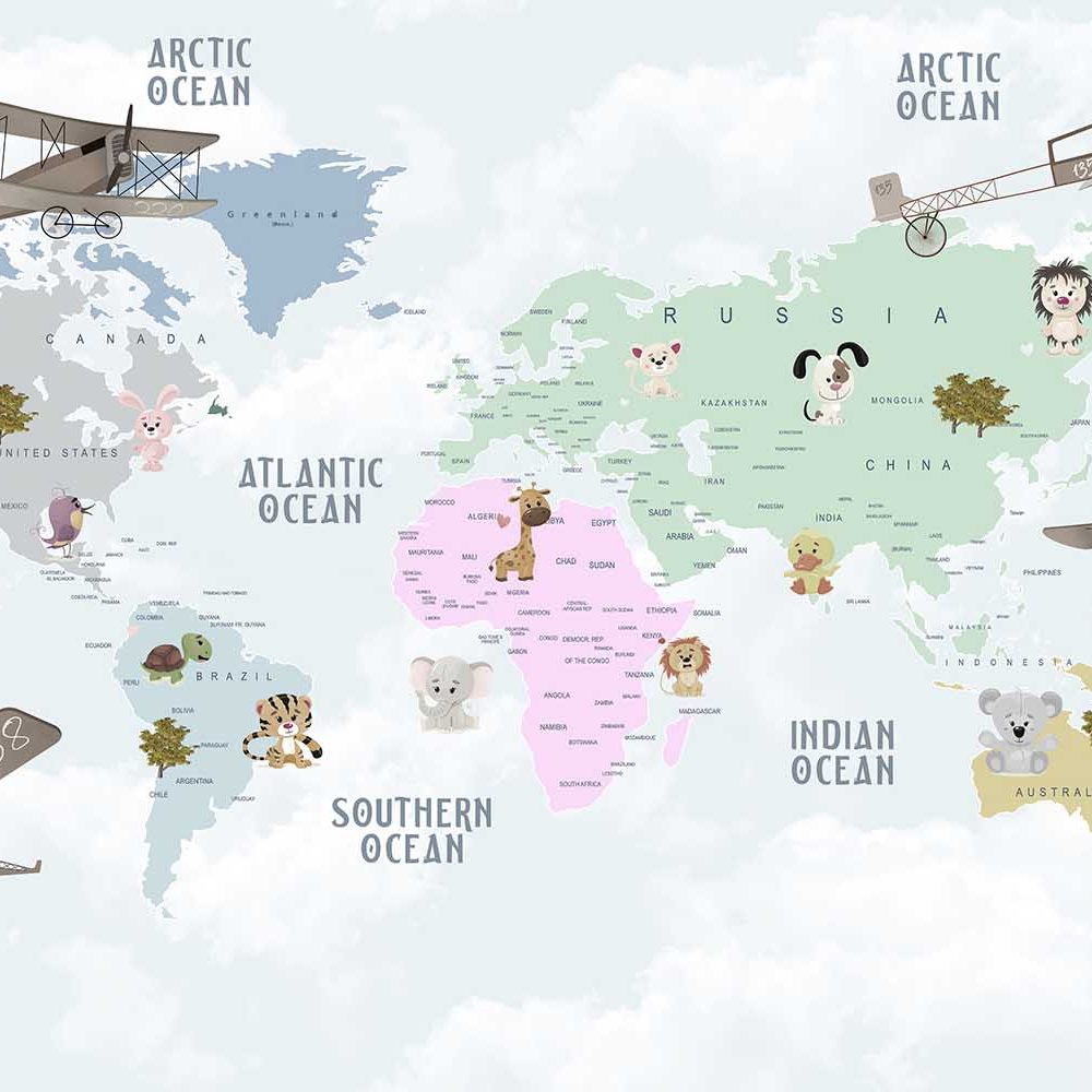 Avontuurlijke Wereldkaart Kinderkamer Behang