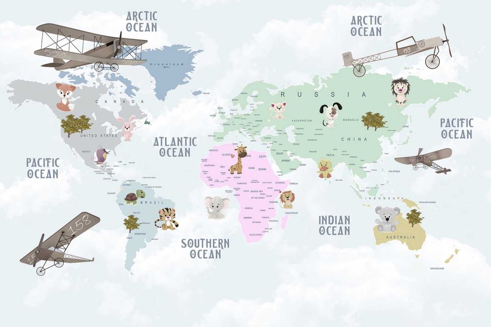 Avontuurlijke Wereldkaart Kinderkamer Behang