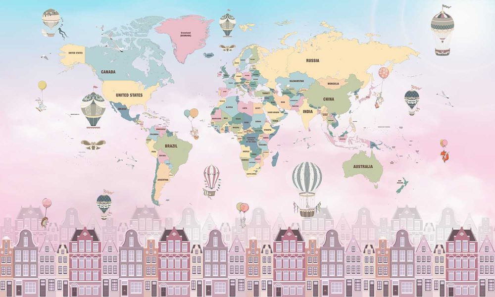 Betoverende Kinderkamer Wereldkaart Behang