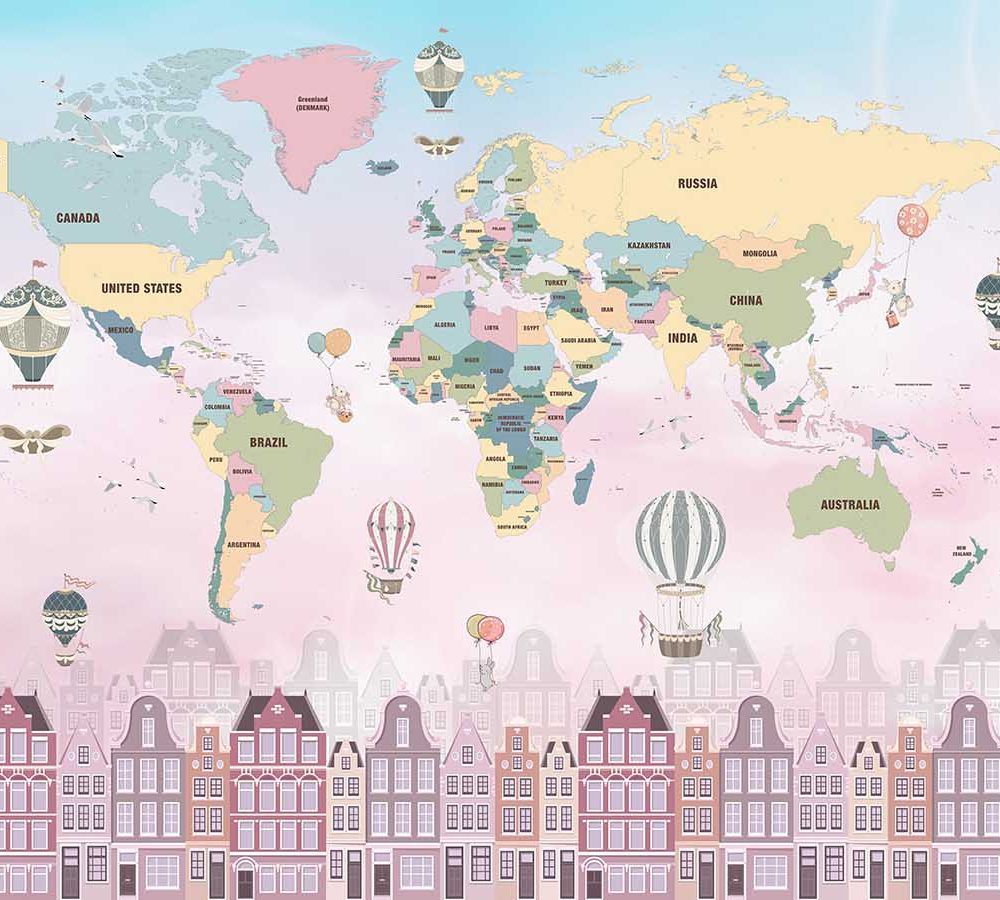 Betoverende Kinderkamer Wereldkaart Behang