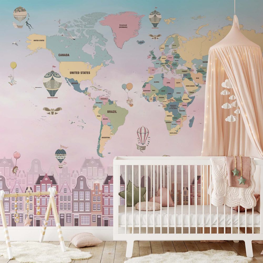 Alternative view of Betoverende Kinderkamer Wereldkaart Behang