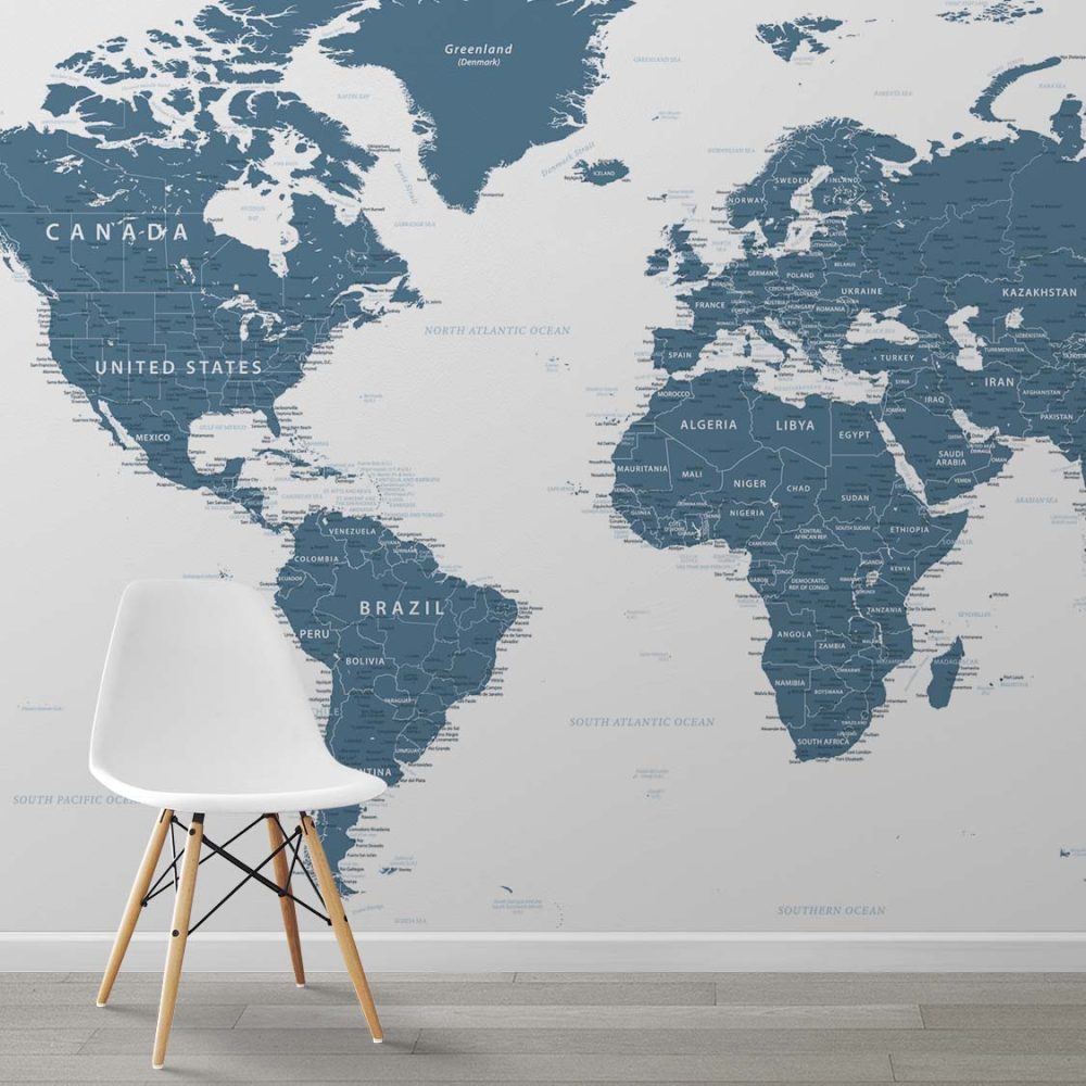 Alternative view of Verfijnd Blauw Wereldkaart Behang