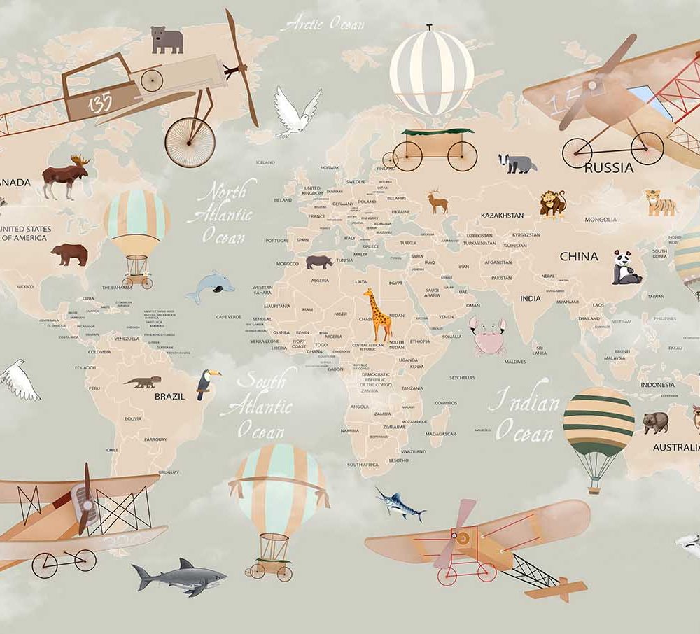 Avontuurlijke Wereldkaart Kinderkamer Behang