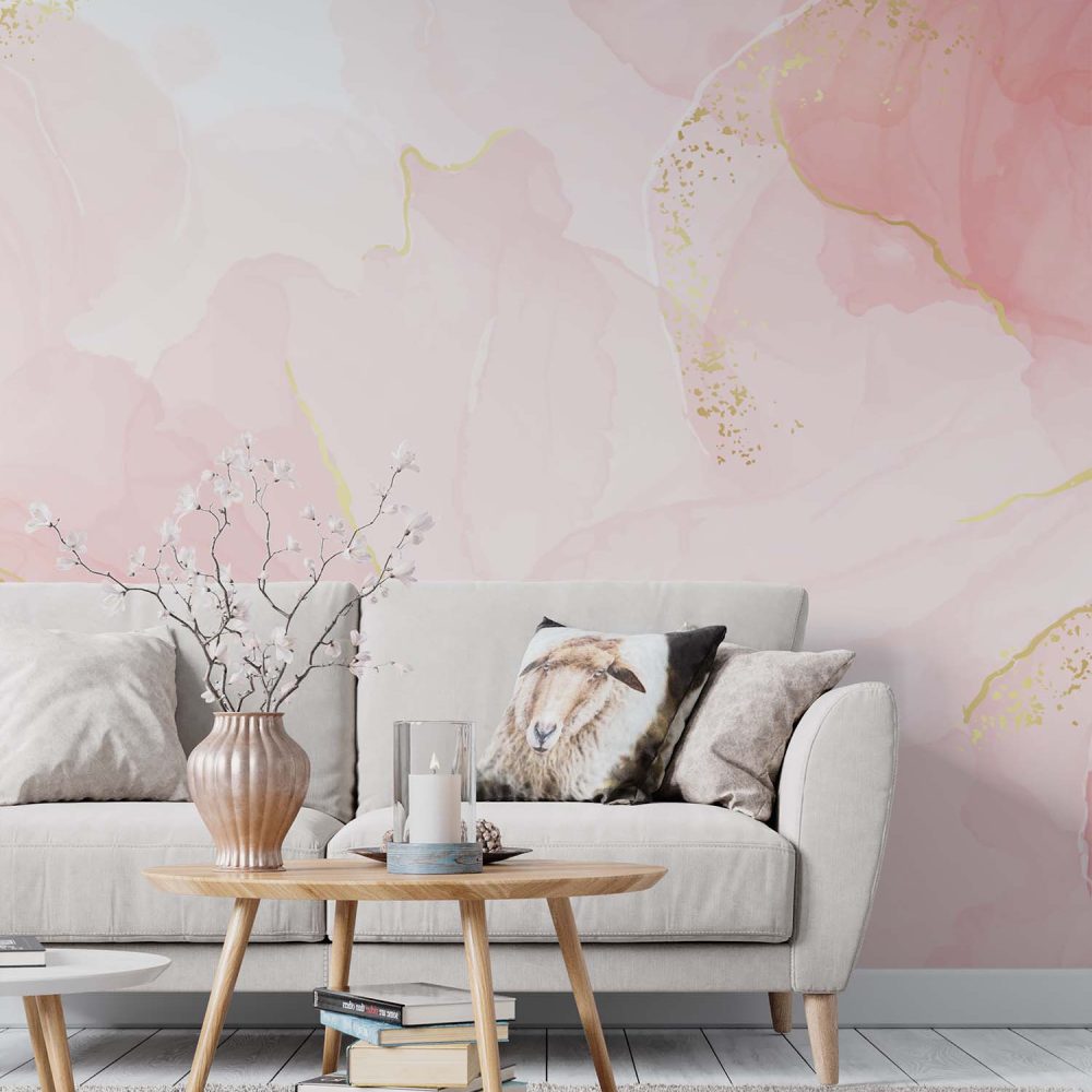 Alternative view of Roze Gouden Waterverf Behang