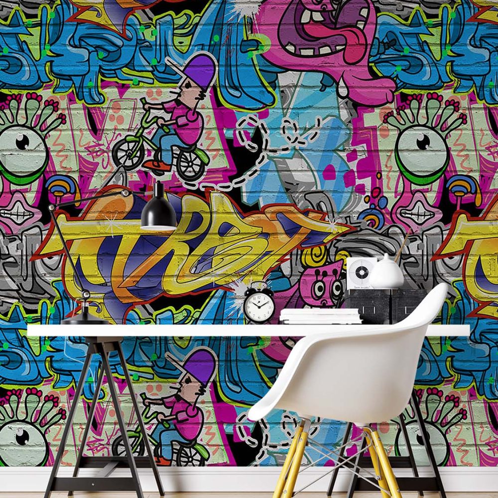 Alternative view of Explosieve Kleur Graffiti Behang