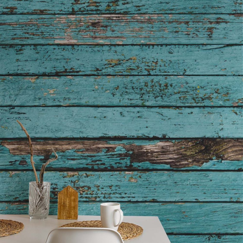 Alternative view of Blauwe planken behang