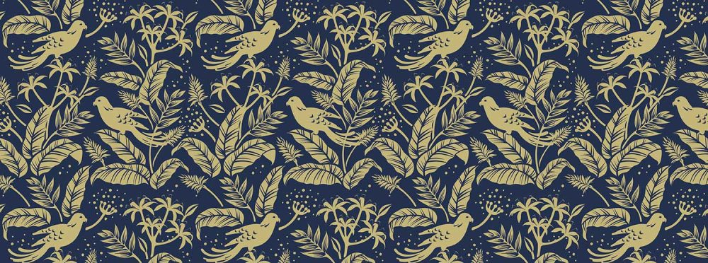 Luxe Dieren Behang: Blauw-Goud Vogelmotief