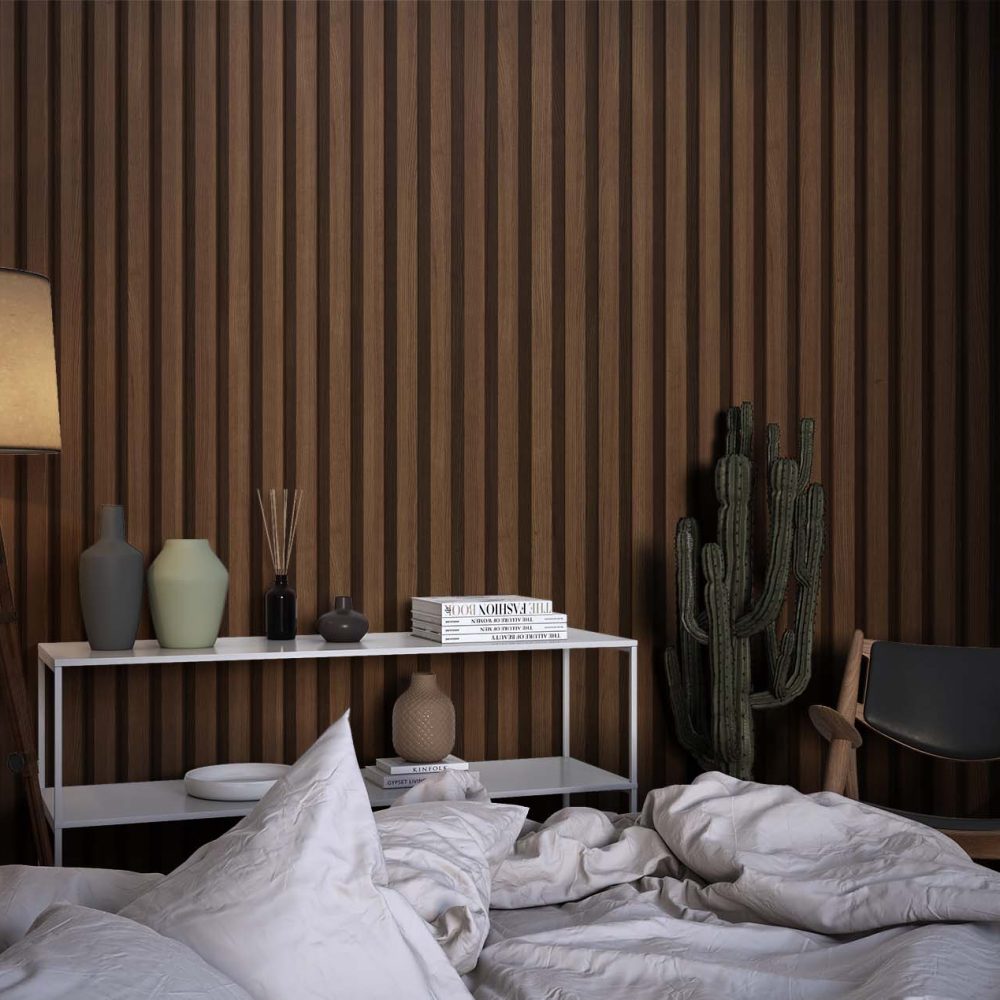 Alternative view of Donkerbruin hout behang