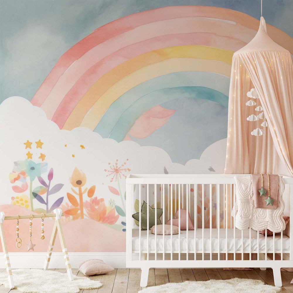 Alternative view of Vrolijk Regenboog Kinderbehang