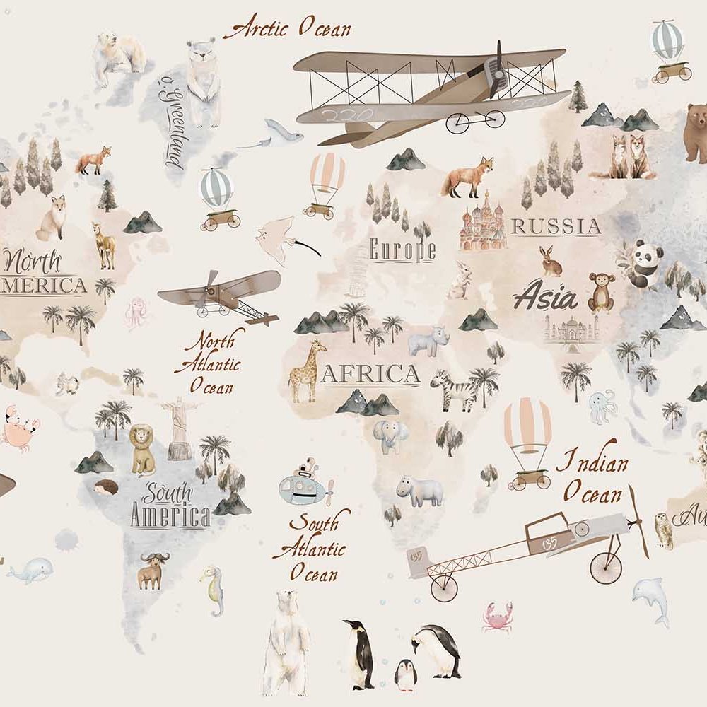Avontuurlijke Wereldkaart Kinderkamer Behang