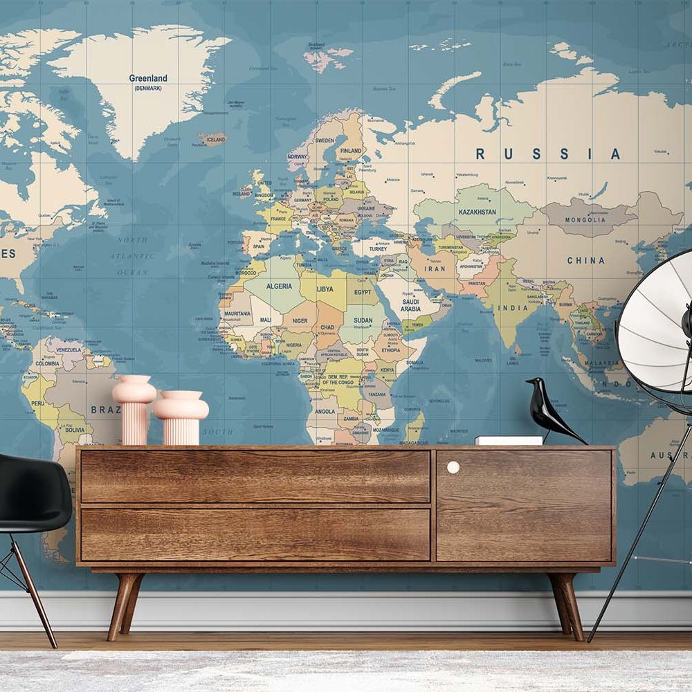 Alternative view of Kleurrijke Wereldkaart Interieurbehang