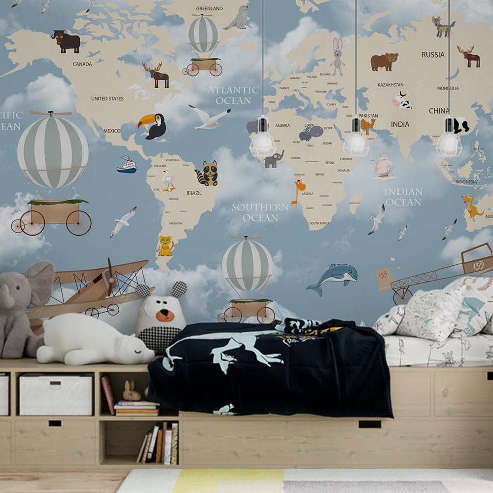 Alternative view of Avontuurlijke Wereldkaart Kinderkamer Behang