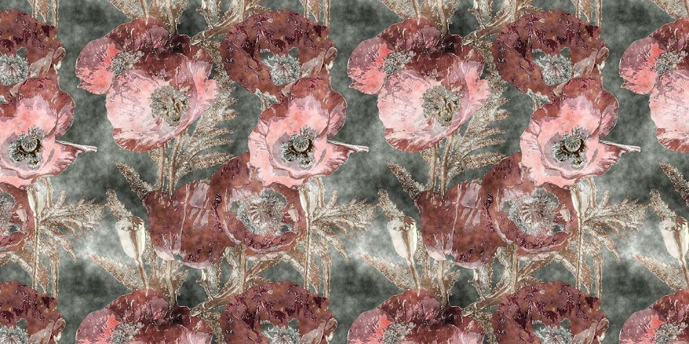 Grijs Bloemen Behang met Roze Accenten