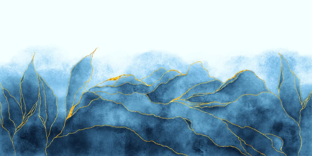 Blauw marmeren behang.