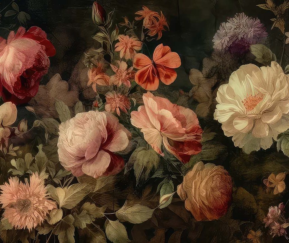 Betoverend Bloemen Behang in Blauw-Oranje