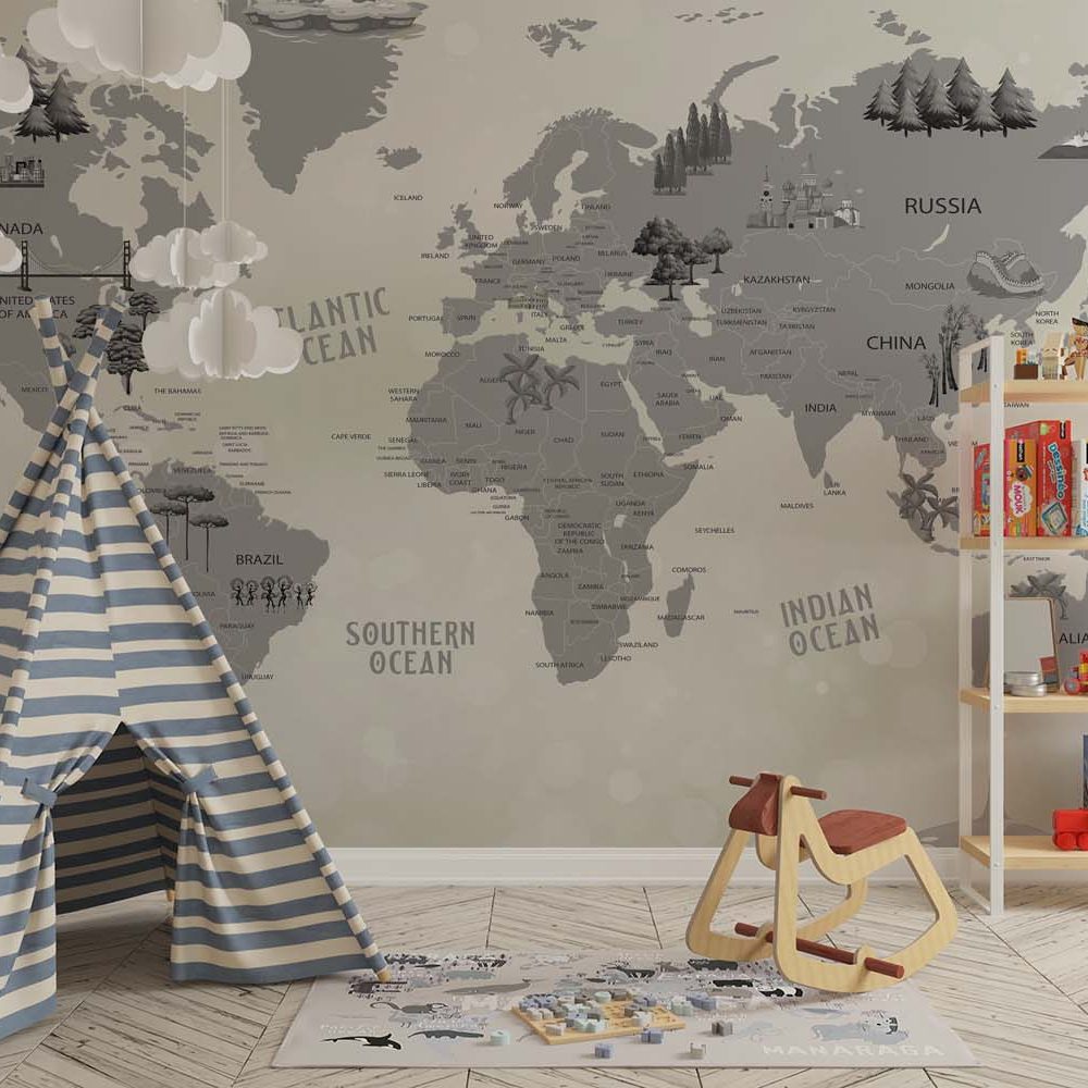 Alternative view of Avontuurlijk Wereldkaart Kinderkamer Behang