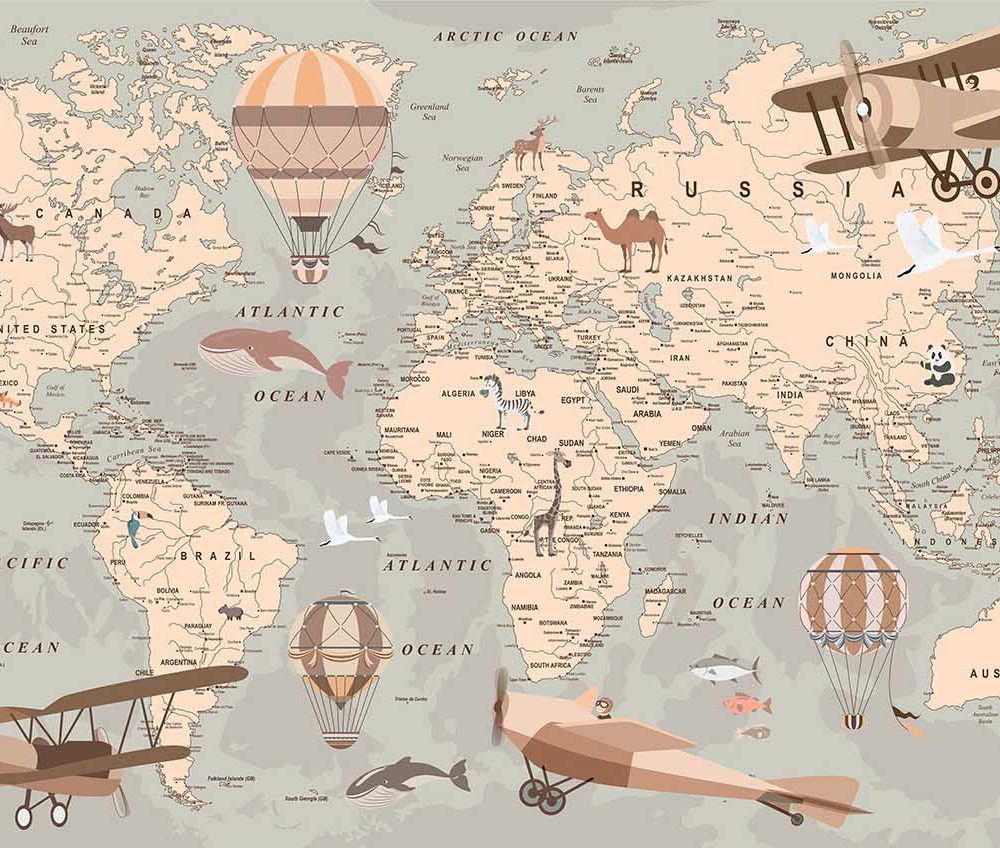 Avontuurlijke Wereldkaart Kinderkamer Behang