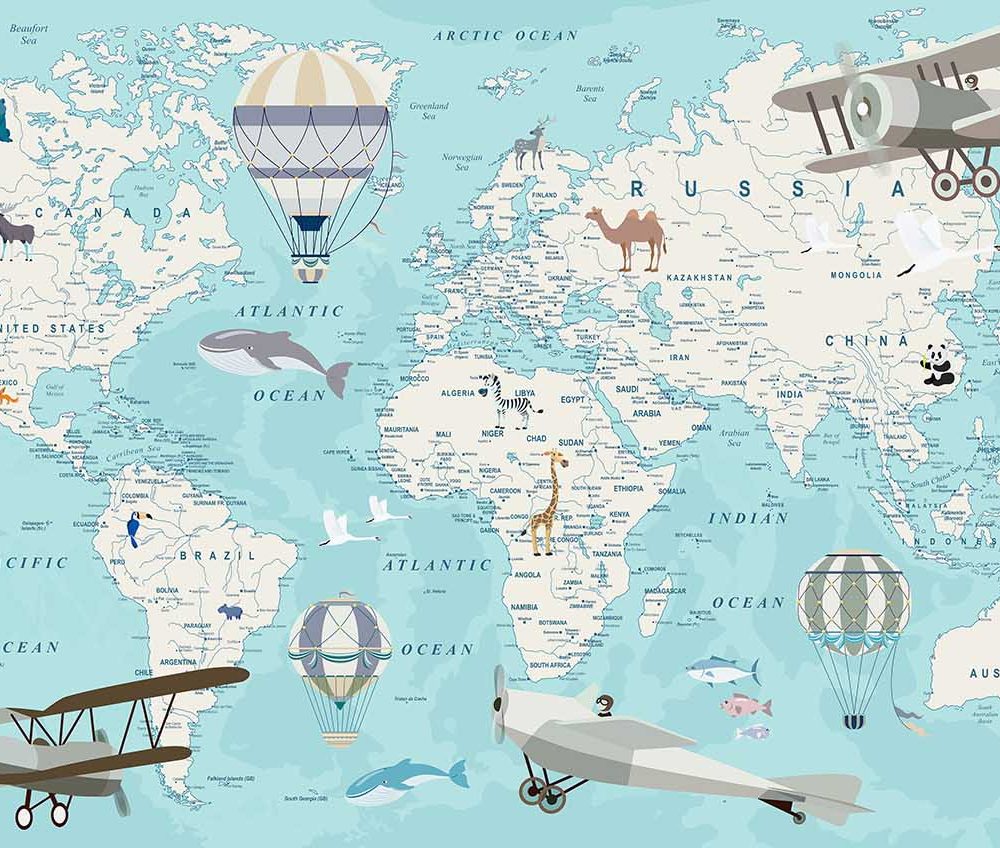Avontuurlijke Wereldkaart Kinderkamer Behang