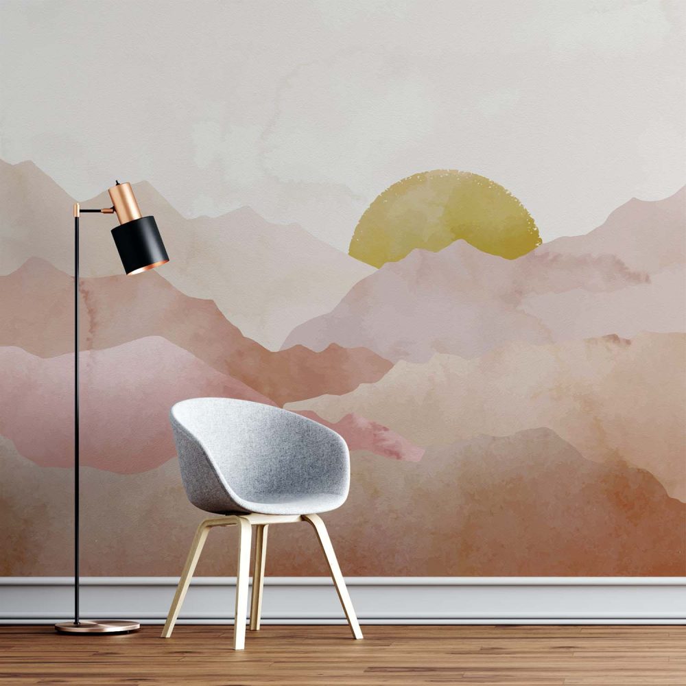 Alternative view of Betoverend Berglandschap Waterverf Behang