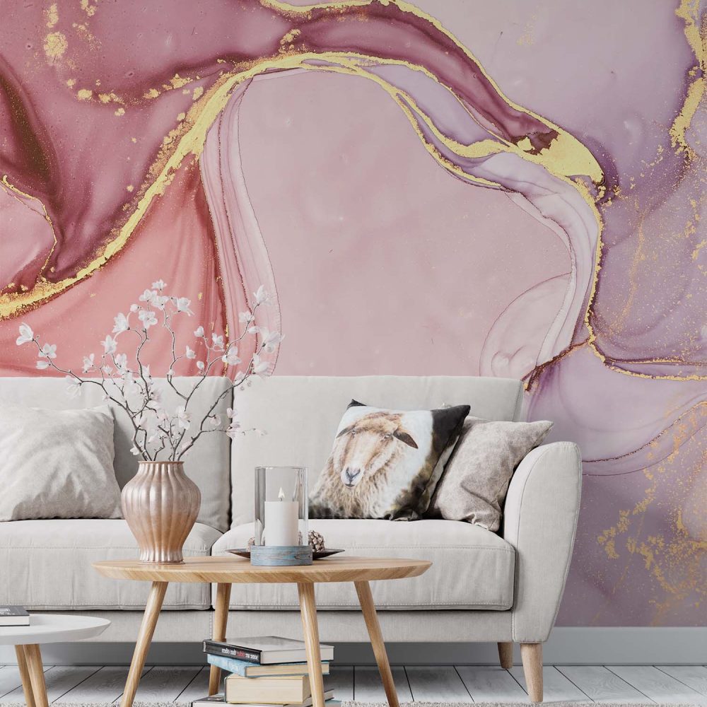Alternative view of Aquarel Roze/Paars Marmer Behang