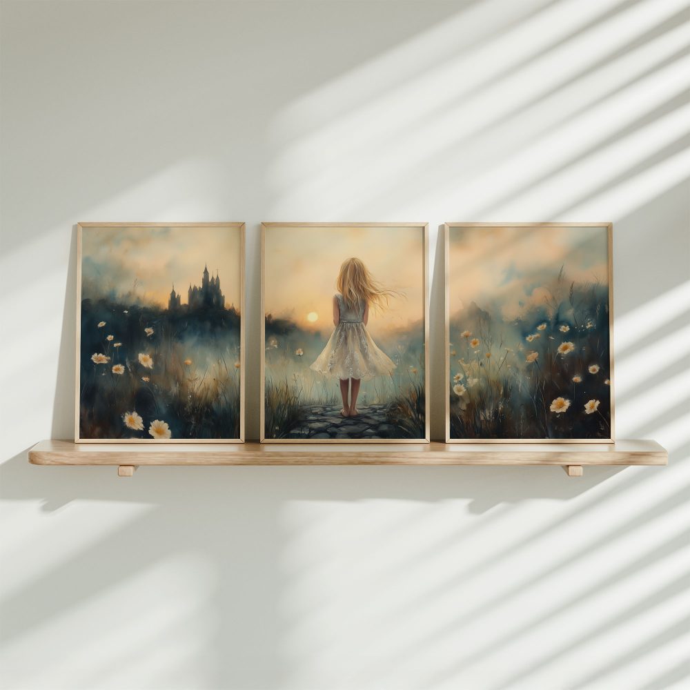 Betoverend Meisje in Bloemenveld met Kasteel