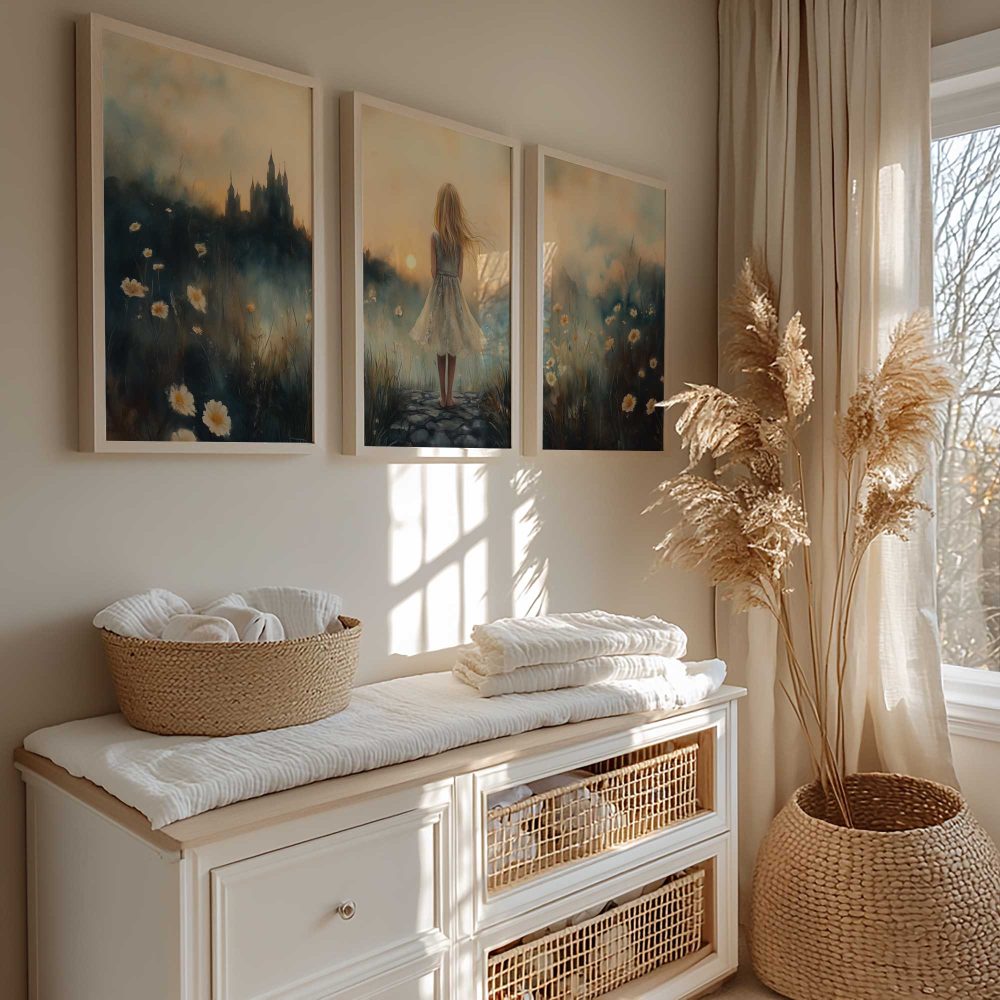 Alternative view of Betoverend Meisje in Bloemenveld met Kasteel