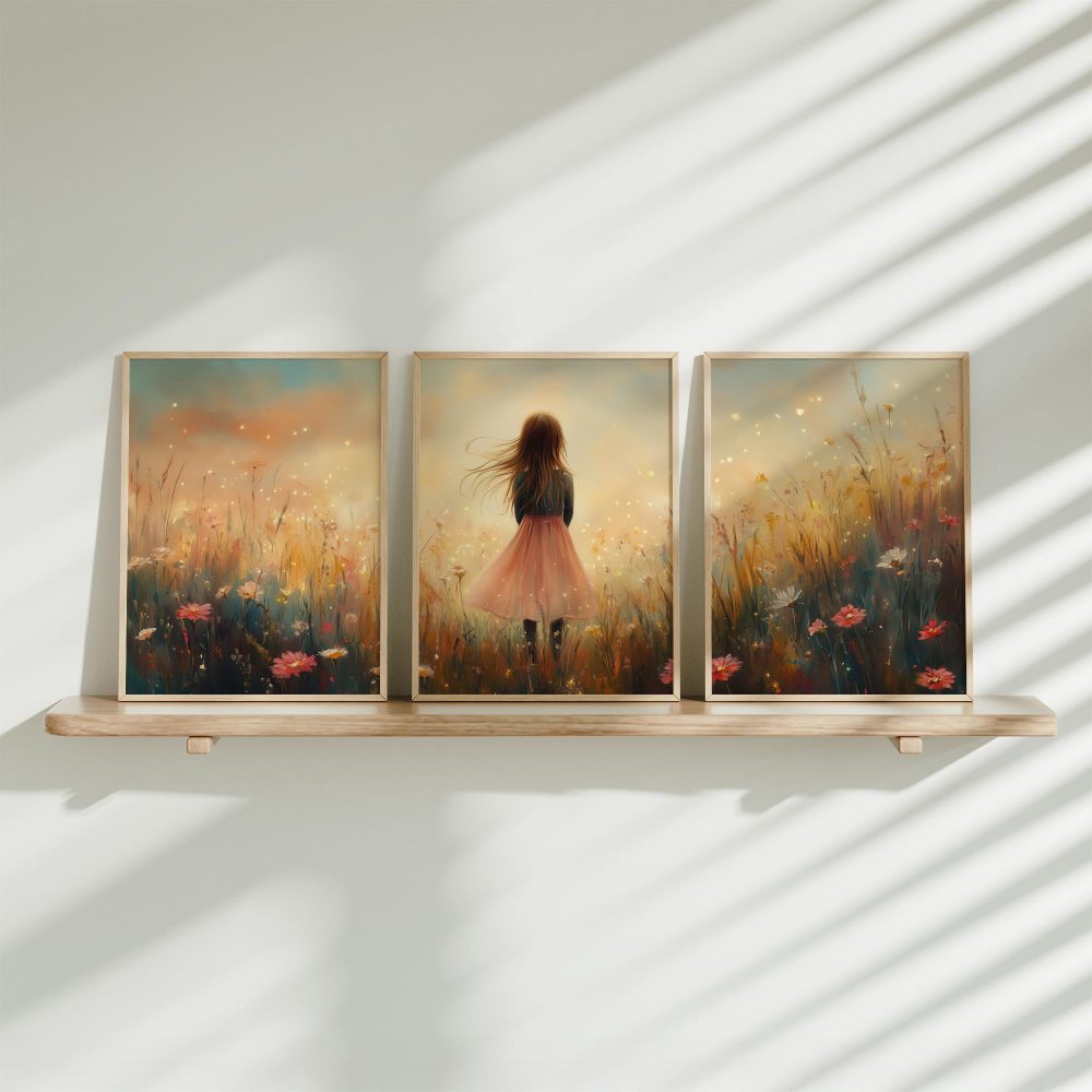 Speels Meisje in Bloeiend Bloemenveld - Roze Droom