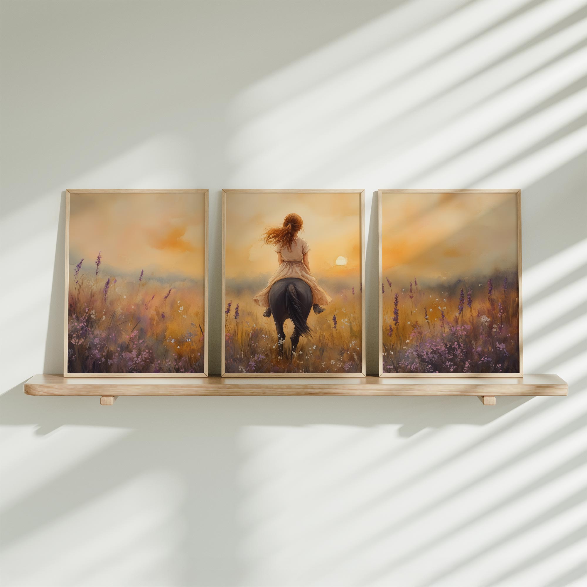 Zacht Droomlandschap: Dame te Paard tussen Bloemen
