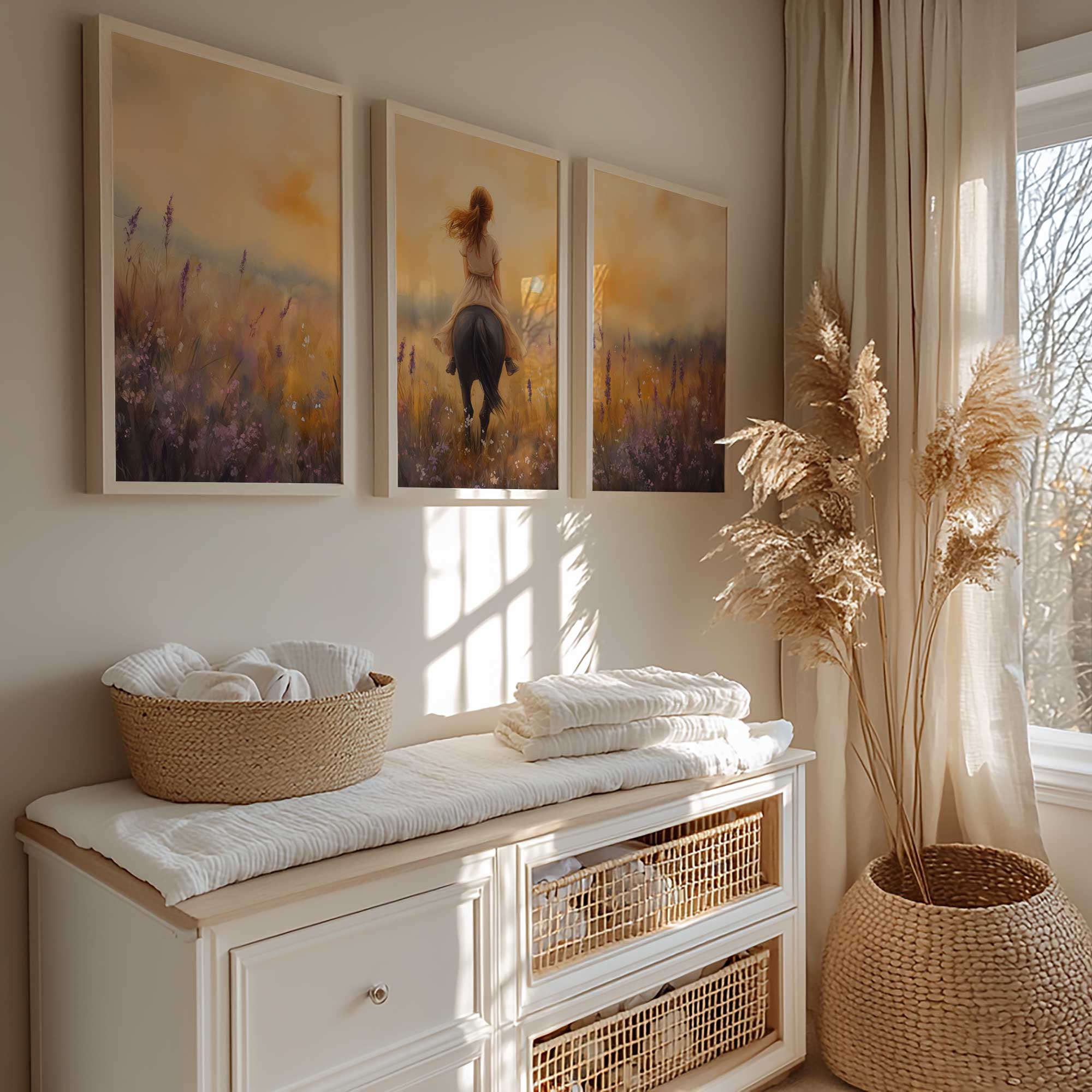 Zacht Droomlandschap: Dame te Paard tussen Bloemen - Afbeelding 2