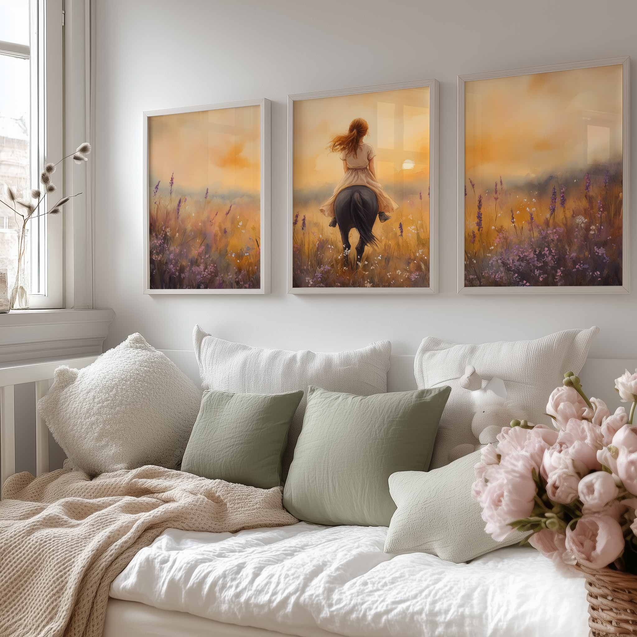 Zacht Droomlandschap: Dame te Paard tussen Bloemen - Afbeelding 10
