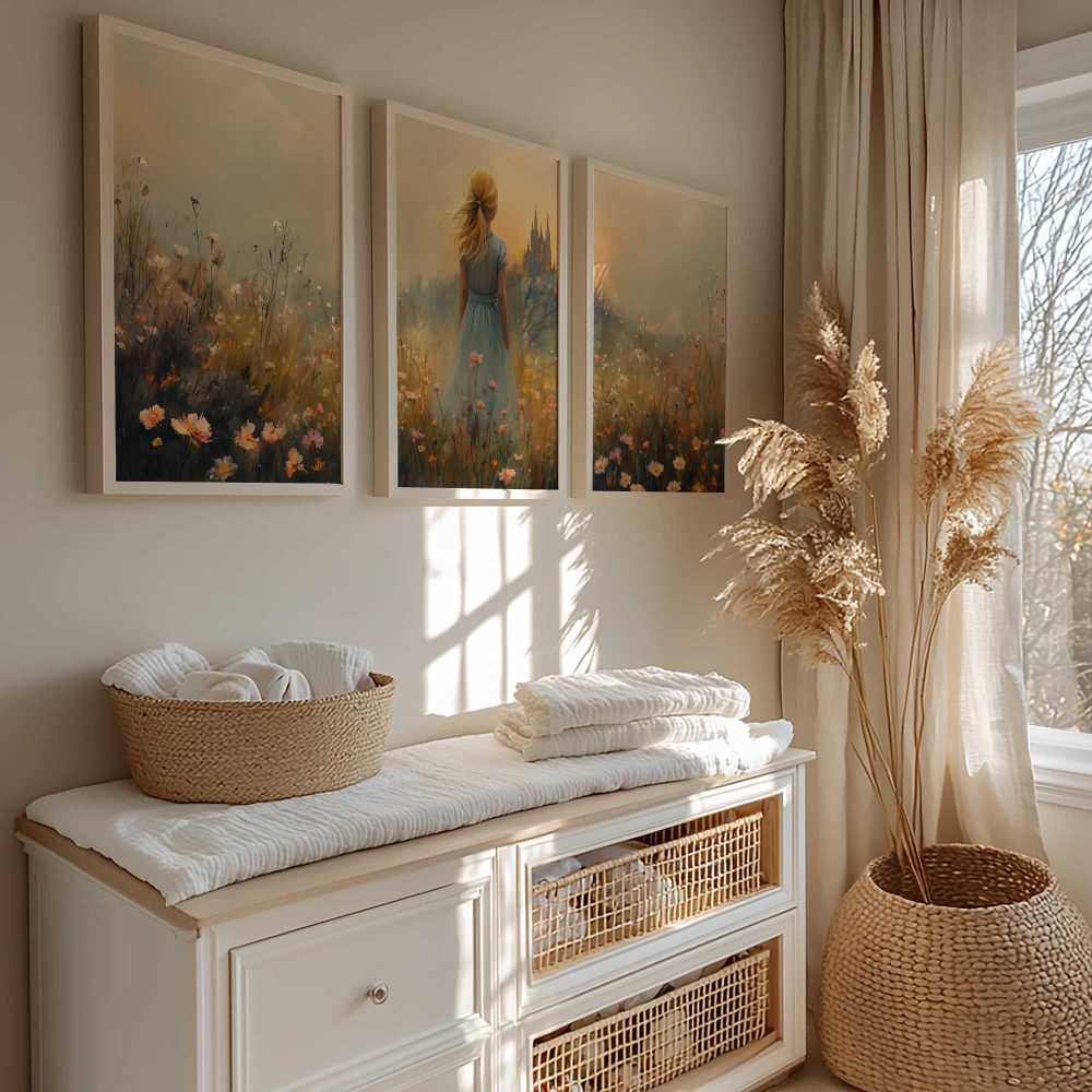 Alternative view of Betoverend Bloemenveld met Kasteel en Blauwe Jurk