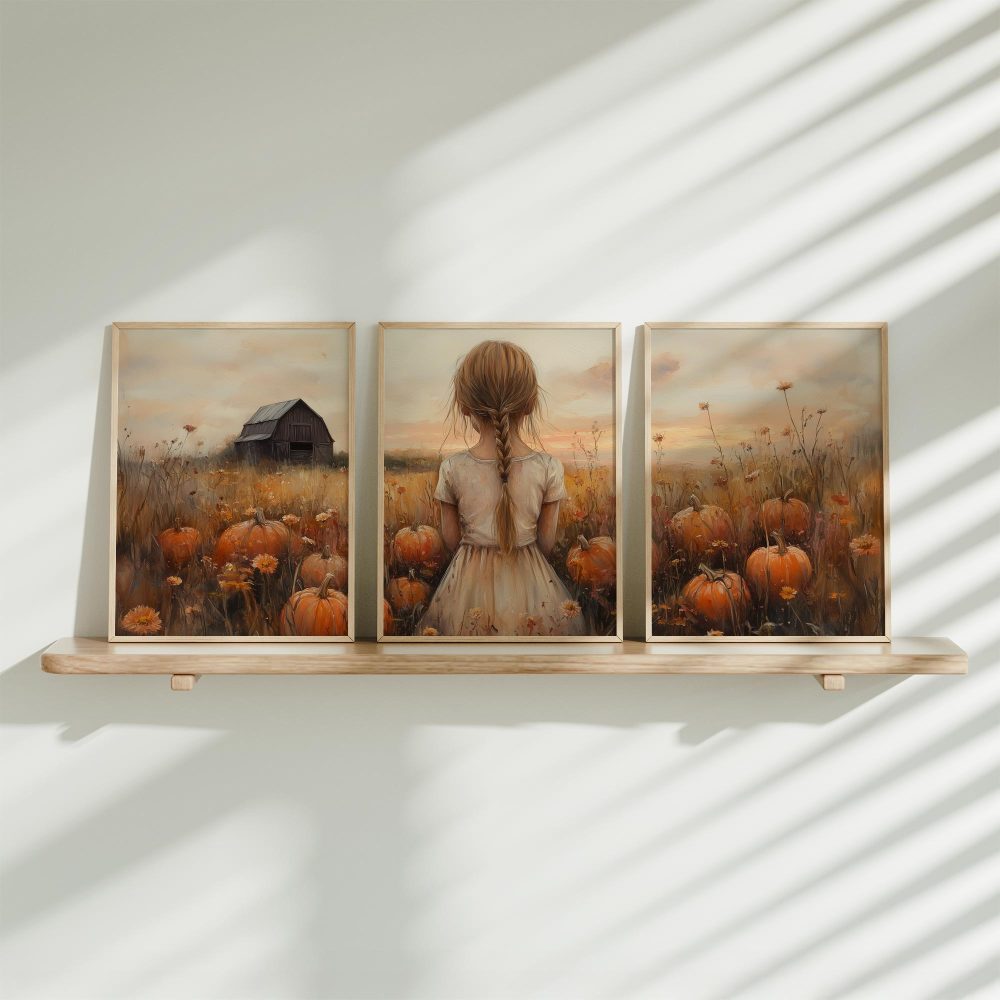 Magisch Pompoenveld met Dromerig Meisje