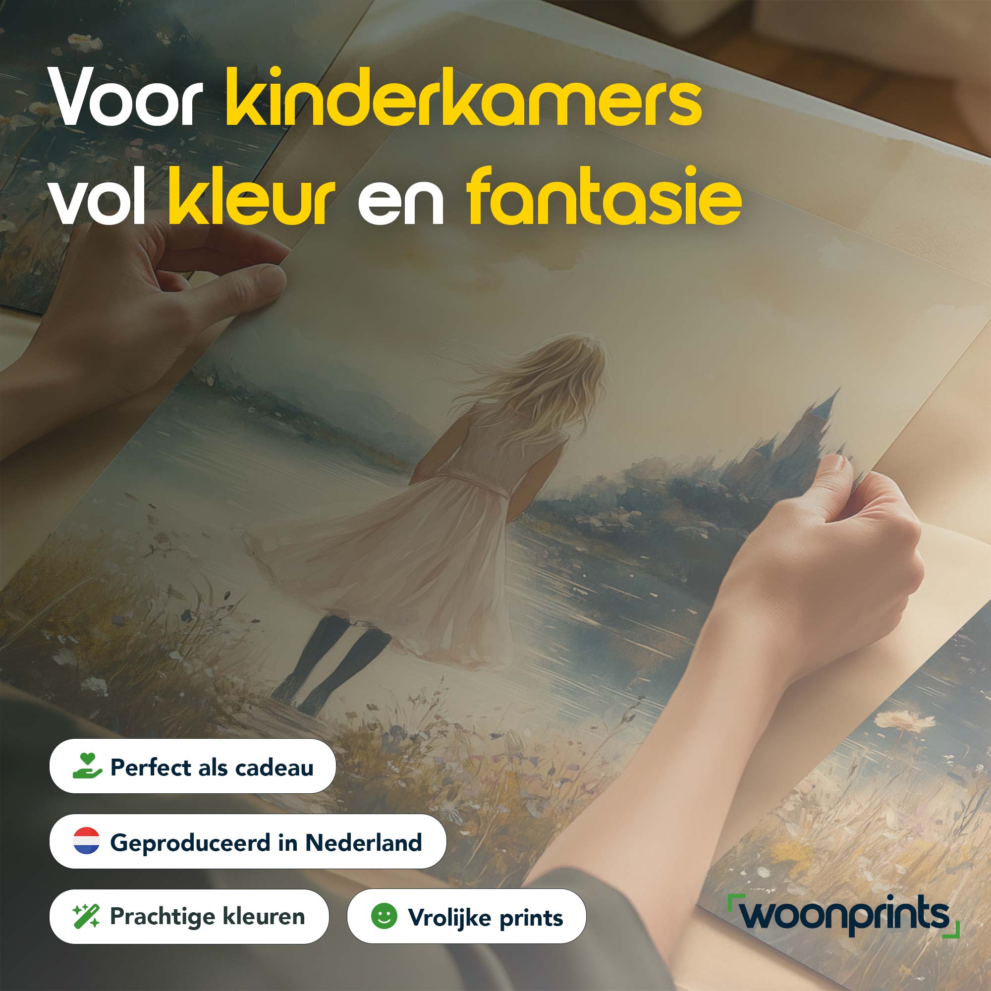 Speels Meisje bij Dromenkasteel in Pasteltinten - Afbeelding 4