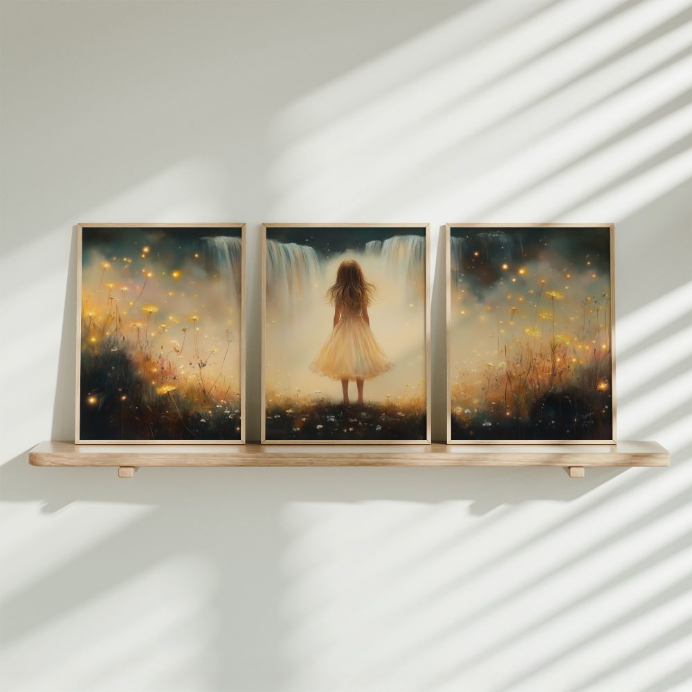 Betoverend Meisje in Bloemenveld bij Waterval