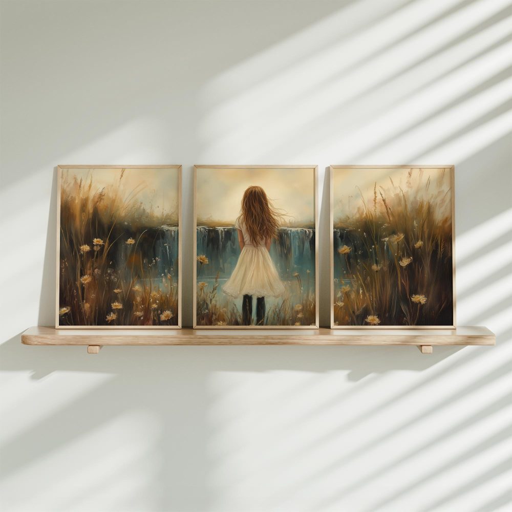 Betoverend Meisje bij Waterval en Bloemenveld