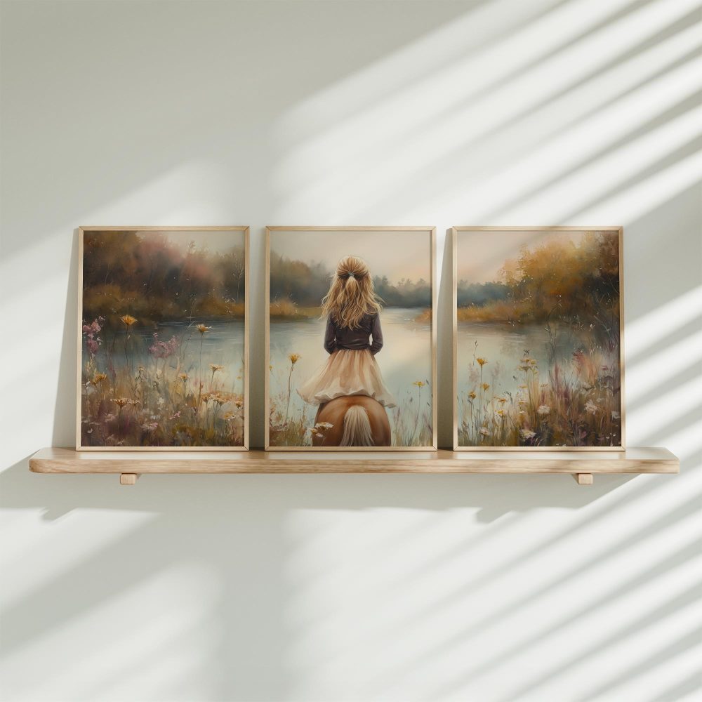 Blonde Dromer in Bloemenveld – Pastel Schilderij