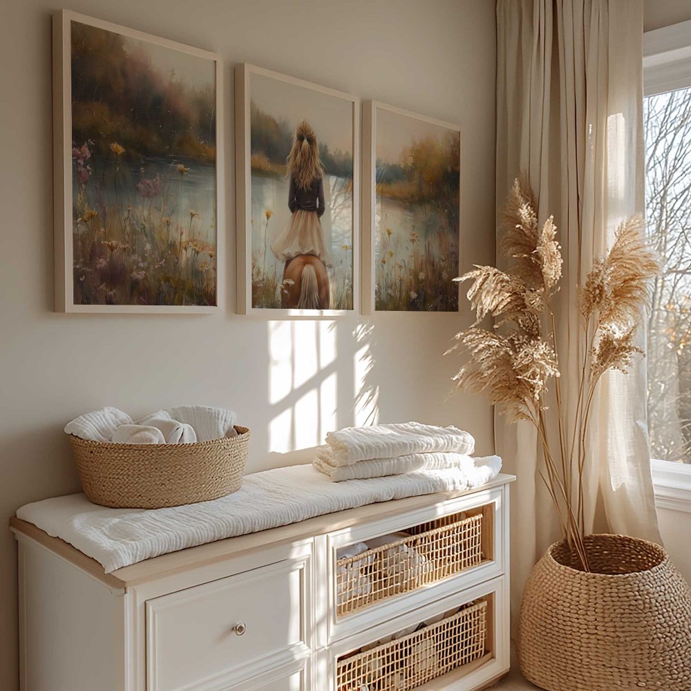 Alternative view of Blonde Dromer in Bloemenveld – Pastel Schilderij