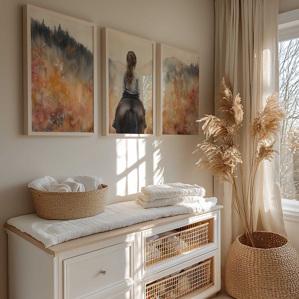 Alternative view of Betoverend Bosmeisje op Paard in Dromerige Waterverf