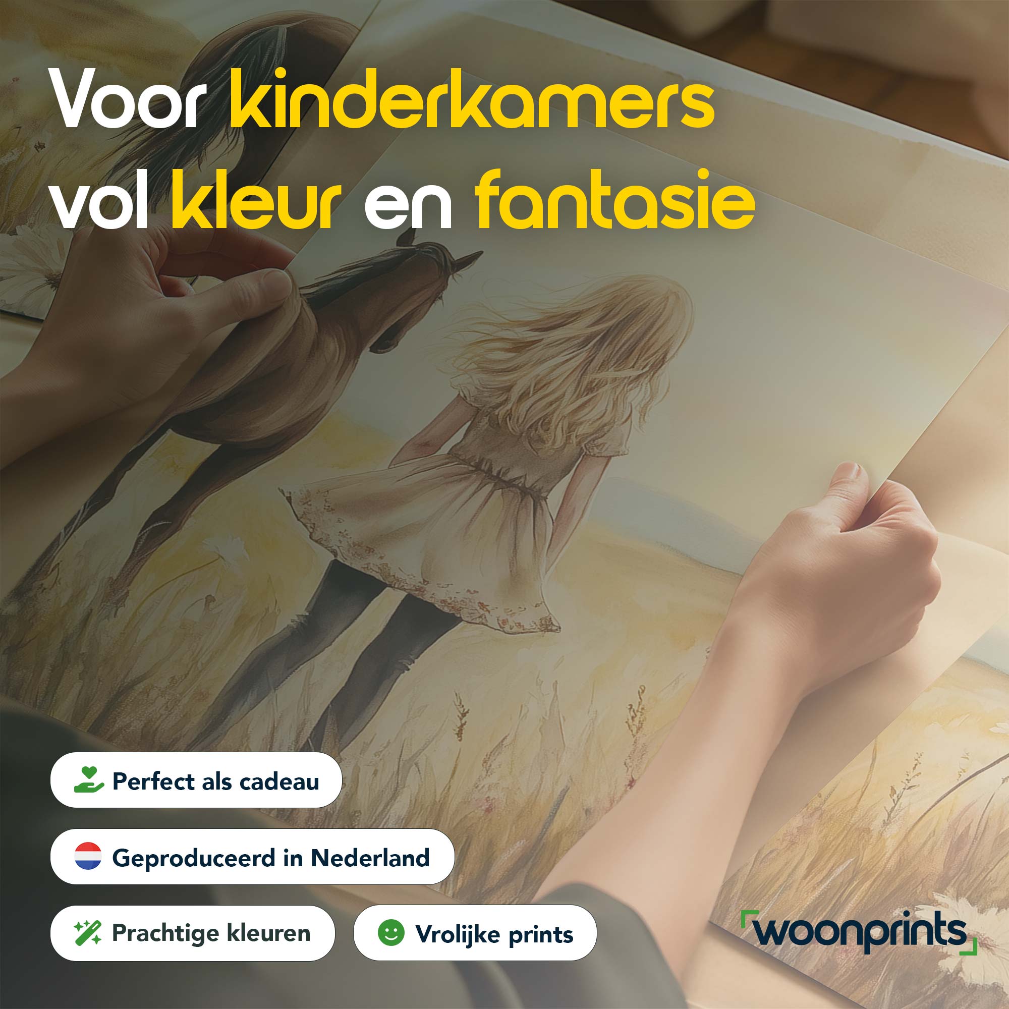Zacht bloemenveld met vrouw en paard - Afbeelding 4