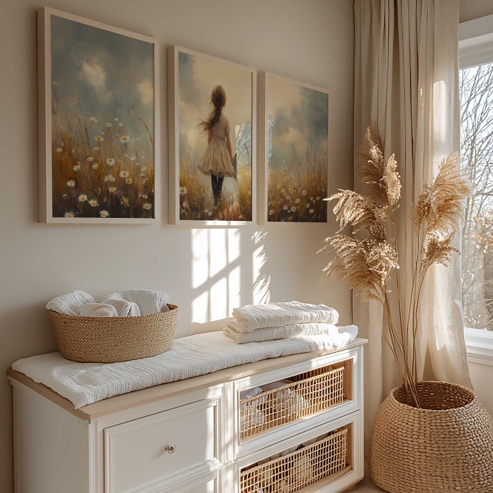 Alternative view of Bloemenveld met meisje en paard - zachte droomdecoratie