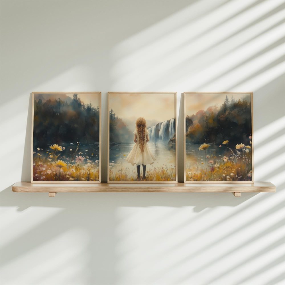 Betoverend Meisje bij Waterval in Bloemenveld