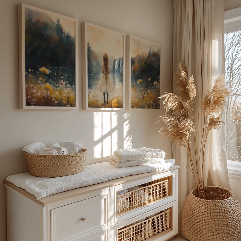 Alternative view of Betoverend Meisje bij Waterval in Bloemenveld