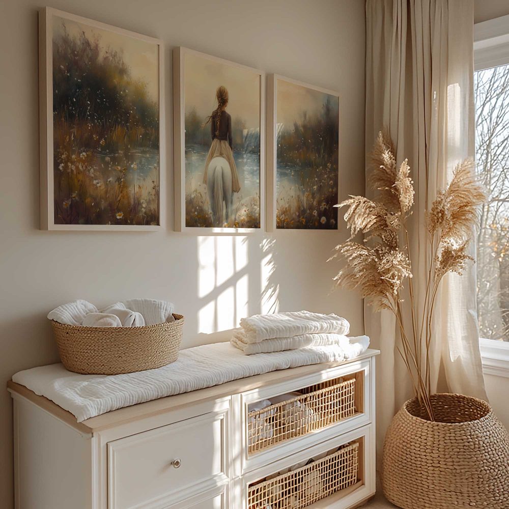 Alternative view of Betoverend Meisje op Wit Paard in Bloemenveld