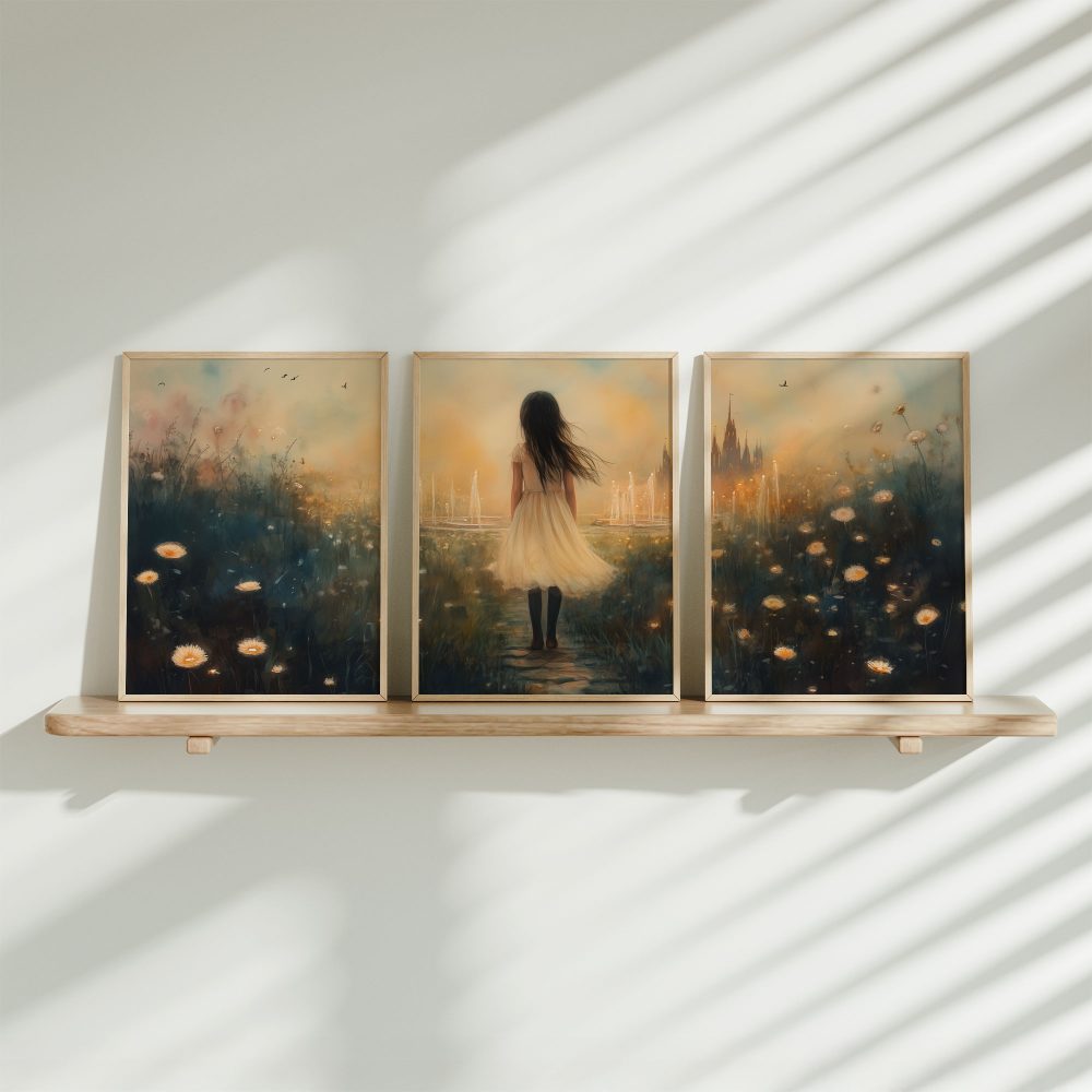 Betoverend Meisje in Bloemenveld met Kasteel