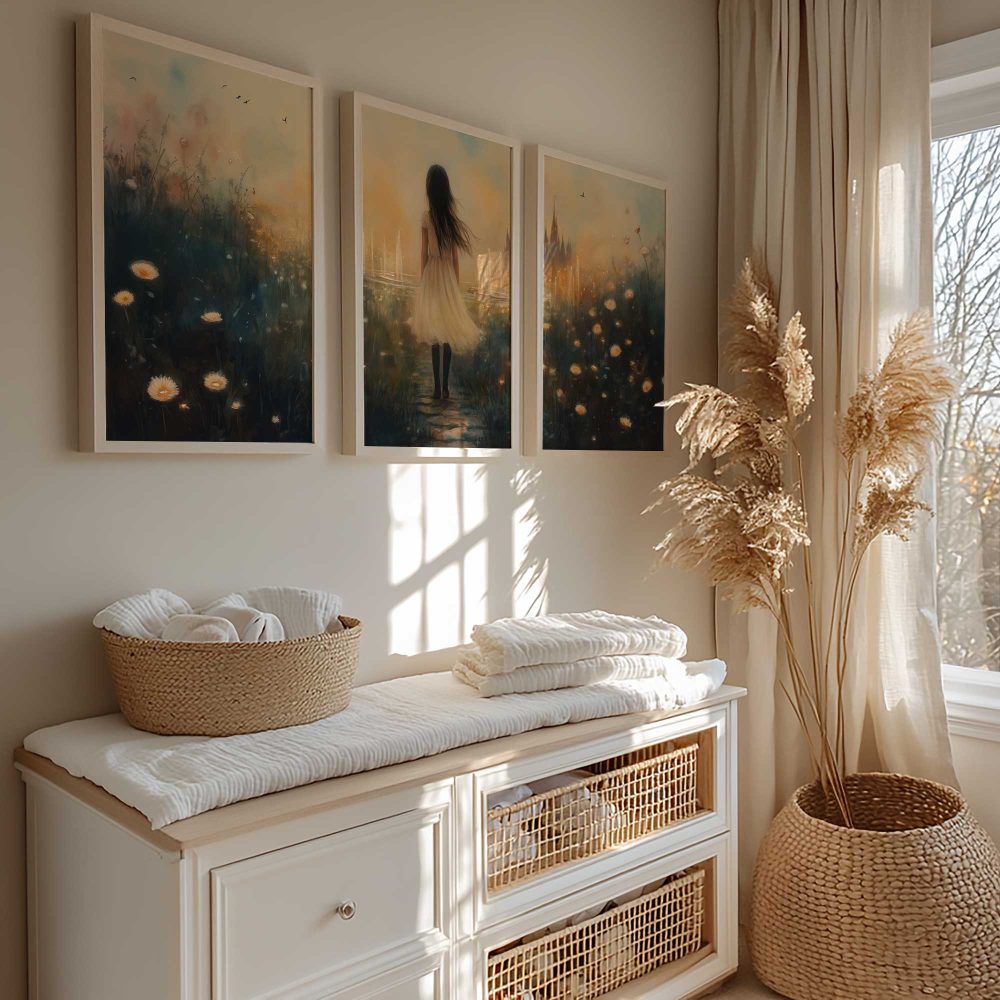 Alternative view of Betoverend Meisje in Bloemenveld met Kasteel