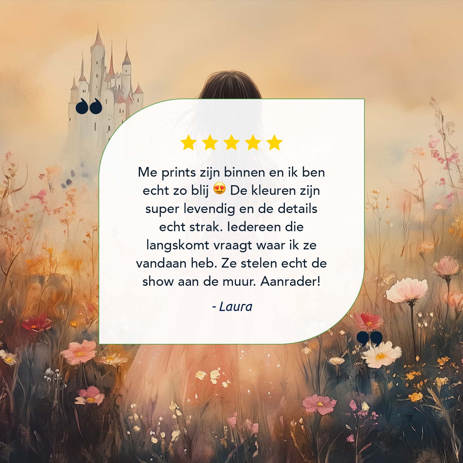 Magisch Meisje in Pastel Bloemenveld met Kasteel - Afbeelding 11