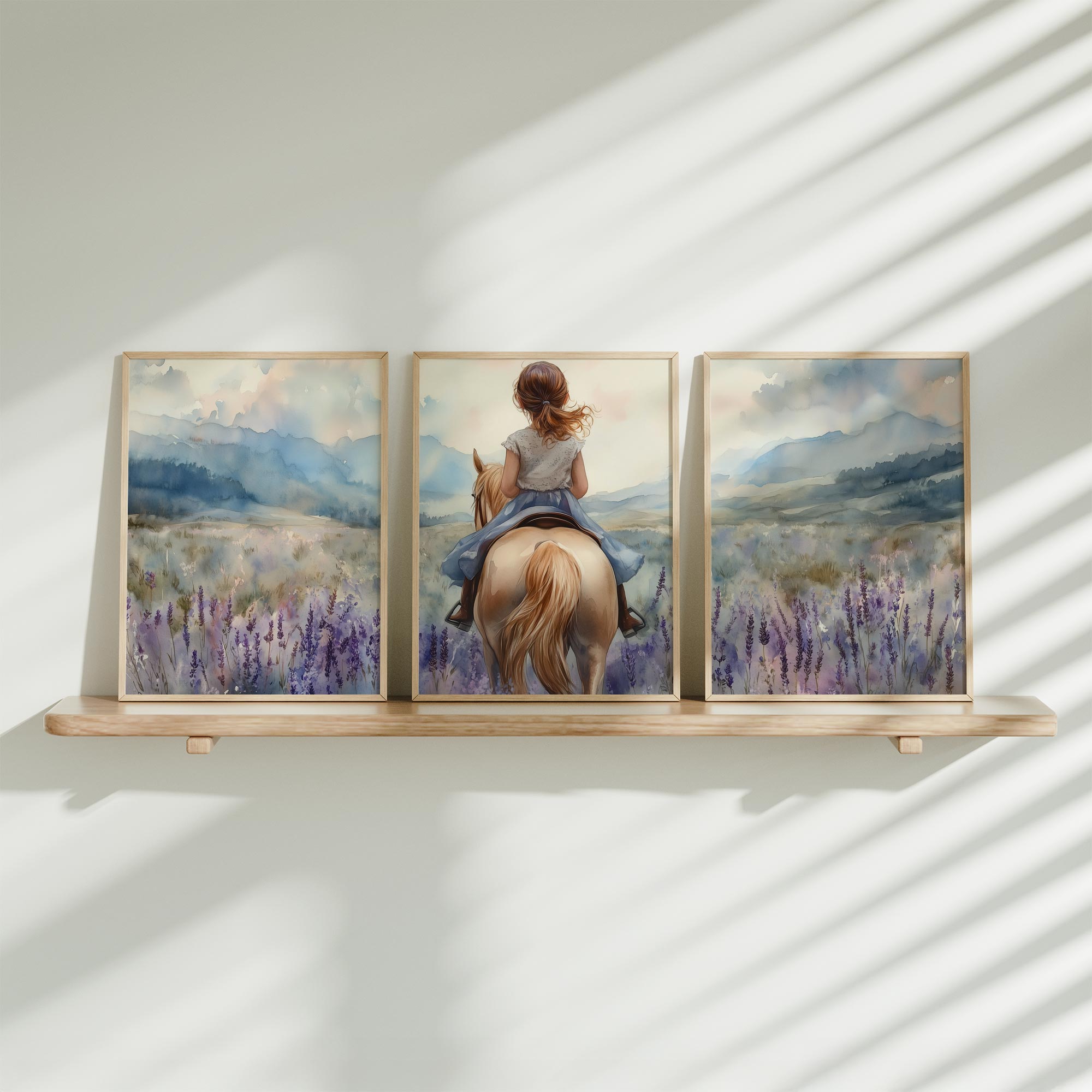 Magisch Meisje op Paard tussen Paarse Bloemen
