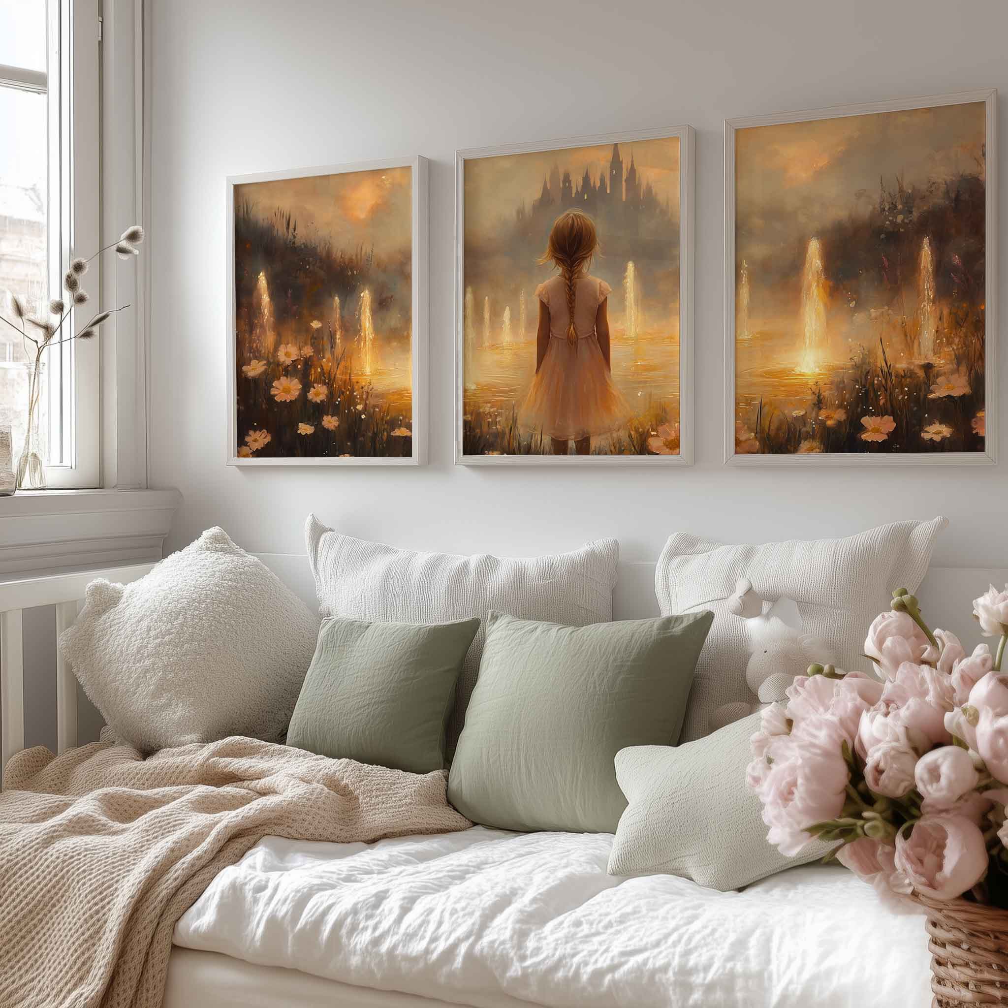 Magisch Meisje in Bloemenveld met Betoverend Kasteel - Afbeelding 14
