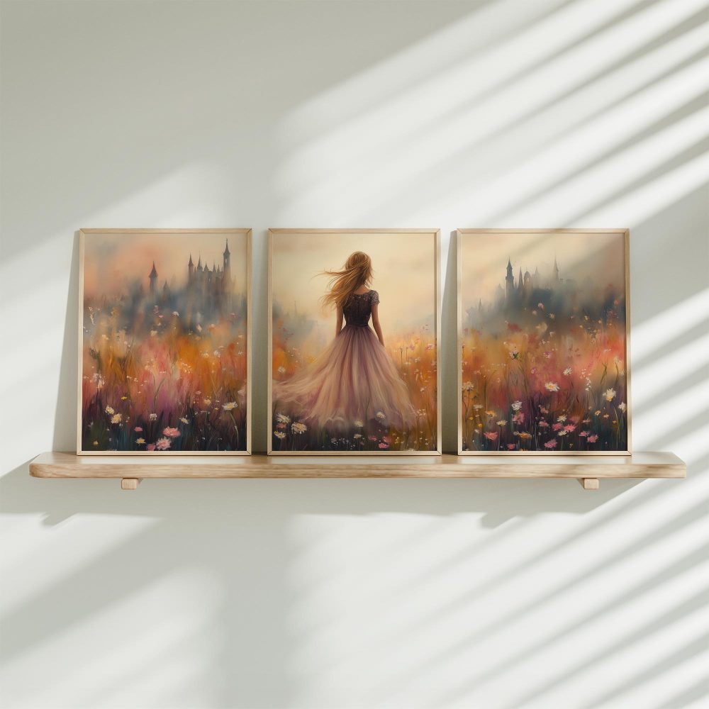 Betoverend bloemenveld met dromerig kasteel op de achtergrond